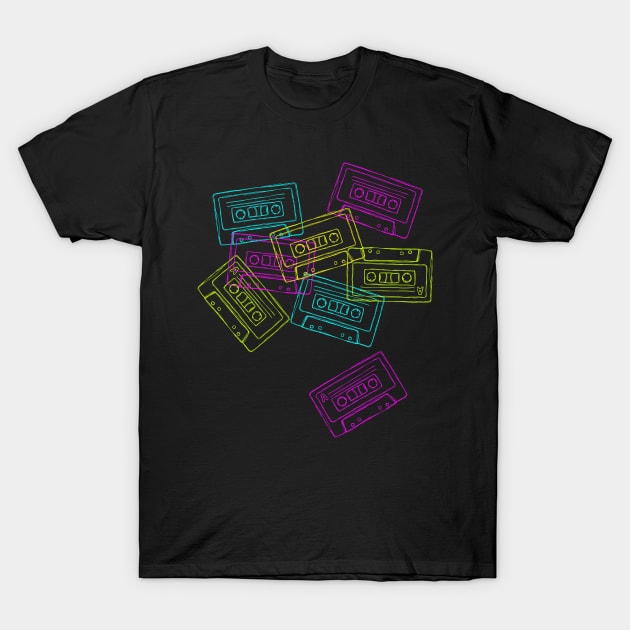 Neon Cassette Tapes T-Shirt by noranovak